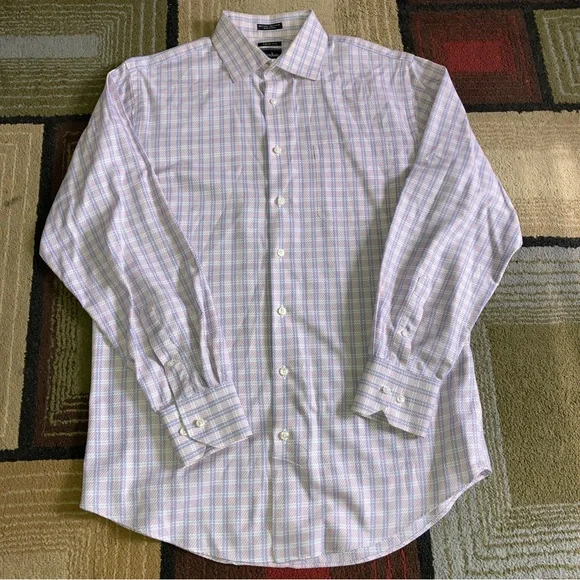 Neiman Marcus Shirts | Neiman Marcus Men's Dress Shirt Trim Fit Button Up 80's 2-Ply Size 16-34/35 | Color: Blue/Pink | Size: 16 | Yerminater09's